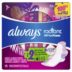 Always Radiant Feminine Pads with Wings, Size 2, Heavy Absorbency, Scented, 36 CT - Image 50