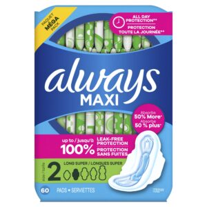 Always Maxi Pads with Wings, Size 2, Long Super Absorbency, 60 CT - Image 9