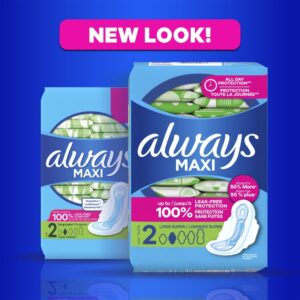 Always Maxi Pads with Wings, Size 2, Long Super Absorbency, 60 CT - Image 16