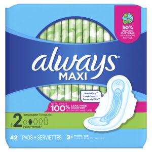 Always Maxi Pads with Wings, Size 2, Long Super Absorbency, 60 CT - Image 50