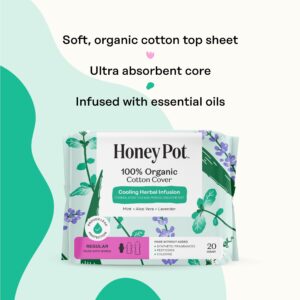 Honey Pot 100% Organic Cotton Cover Cooling Herbal Infusion Regular Pads, 20 Count - Image 3