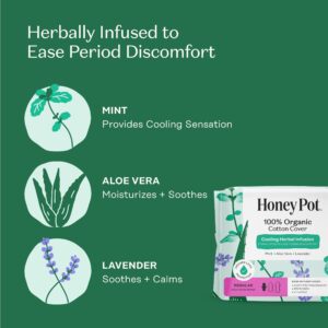 Honey Pot 100% Organic Cotton Cover Cooling Herbal Infusion Regular Pads, 20 Count - Image 5
