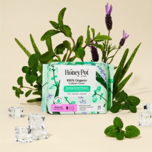 Honey Pot 100% Organic Cotton Cover Cooling Herbal Infusion Regular Pads, 20 Count - Image 6