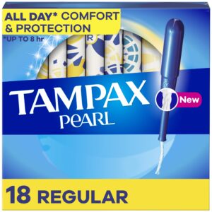 Tampax Pearl Tampons, with LeakGuard Braid, Regular Absorbency, Unscented, 18 Count - Image 1