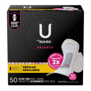 U by Kotex Balance Ultra Thin Pads with Wings, Regular Absorbency, 50 Count - Image 11