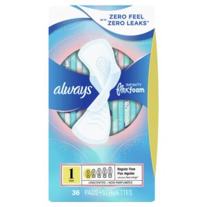 Always Infinity Feminine Pads with Wings, Size 1, Regular Absorbency, Unscented, 36 Count - Image 9