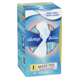 Always Infinity Feminine Pads with Wings, Size 1, Regular Absorbency, Unscented, 36 Count - Image 10