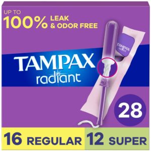 Tampax Radiant Tampons Duo Pack with LeakGuard Braid, Regular/Super Absorbency, 28 Ct - Image 1
