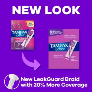 Tampax Radiant Tampons Duo Pack with LeakGuard Braid, Regular/Super Absorbency, 28 Ct - Image 2
