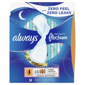 Always Infinity Feminine Pads with wings, Size 4, Overnight Absorbency, Unscented, 38 Ct - Image 8