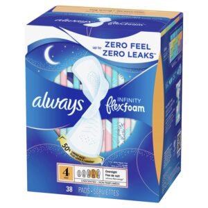 Always Infinity Feminine Pads with wings, Size 4, Overnight Absorbency, Unscented, 38 Ct - Image 9