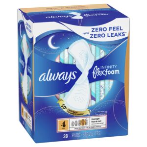 Always Infinity Feminine Pads with wings, Size 4, Overnight Absorbency, Unscented, 38 Ct - Image 10