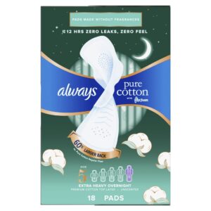 Always Pure Cotton Feminine Pads With Wings, Size 5, Extra Heavy Overnight Absorbency 18 Count - Image 11