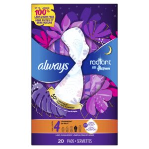 Always Radiant Feminine Pads with Wings, Size 4, Overnight Absorbency, Scented, 20 Count - Image 10