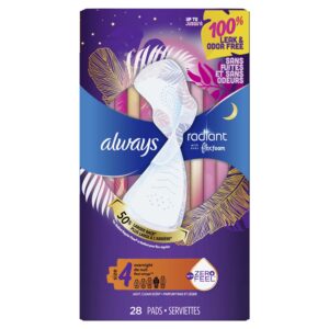 Always Radiant Feminine Pads with Wings, Size 4, Overnight Absorbency, Scented, 20 Count - Image 19