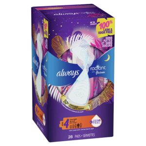 Always Radiant Feminine Pads with Wings, Size 4, Overnight Absorbency, Scented, 20 Count - Image 20