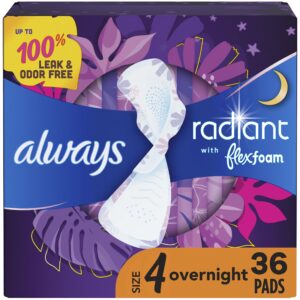Always Radiant Feminine Pads with Wings, Size 4, Overnight Absorbency, Scented, 20 Count - Image 21