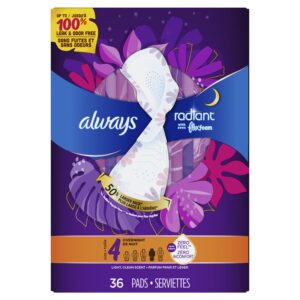 Always Radiant Feminine Pads with Wings, Size 4, Overnight Absorbency, Scented, 20 Count - Image 22