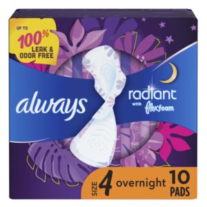Always Radiant Feminine Pads with Wings, Size 4, Overnight Absorbency, Scented, 20 Count - Image 23