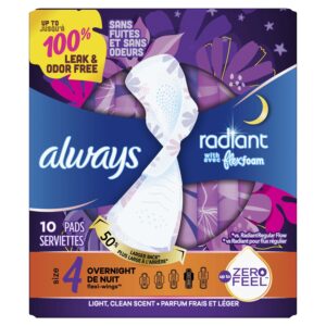 Always Radiant Feminine Pads with Wings, Size 4, Overnight Absorbency, Scented, 20 Count - Image 28
