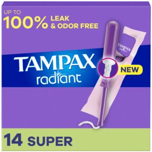Tampax Radiant Tampons with LeakGuard Braid, Super Absorbency, 28 Count - Image 13