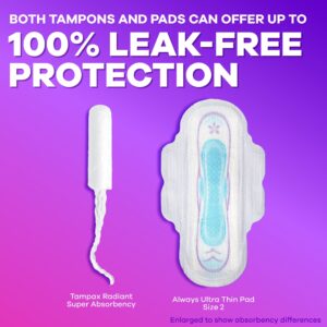 Tampax Radiant Tampons with LeakGuard Braid, Super Absorbency, 28 Count - Image 19