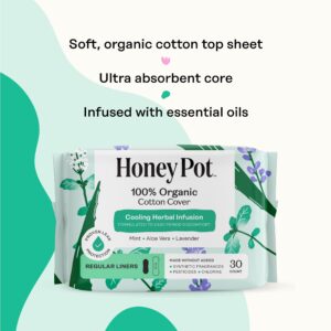 Honey Pot 100% Organic Cotton Cover Cooling Herbal Infusion Regular Liners, 30 Count - Image 3