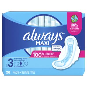 Always Maxi Pads with Wings, Size 3, Extra Long Super Absorbency, 33 CT - Image 21