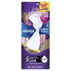 Always Radiant Feminine Pads with Wings, Size 5, Extra Heavy Overnight Absorbency, Scented, 18 Count - Image 9