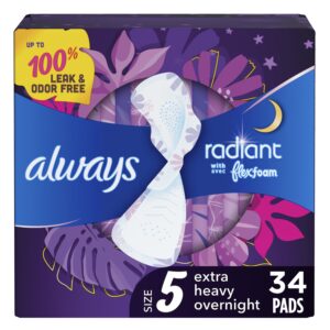 Always Radiant Feminine Pads with Wings, Size 5, Extra Heavy Overnight Absorbency, Scented, 18 Count - Image 10