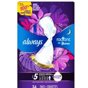 Always Radiant Feminine Pads with Wings, Size 5, Extra Heavy Overnight Absorbency, Scented, 18 Count - Image 17