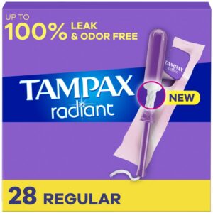 Tampax Radiant Tampons with LeakGuard Braid, Regular Absorbency, Unscented, 28 Count - Image 1