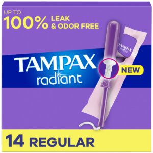 Tampax Radiant Tampons with LeakGuard Braid, Regular Absorbency, Unscented, 28 Count - Image 13