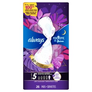 Always Radiant Feminine Pads with Wings, Size 5, Extra Heavy Overnight Absorbency, 34 Ct - Image 28