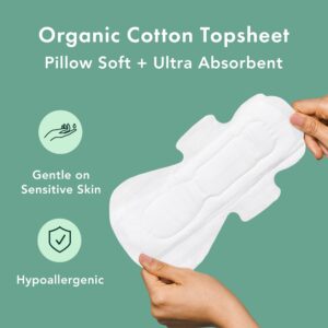 Rael Certified Organic Cotton Cover Unscented Pads with Wings, Large, 14 Count - Image 4