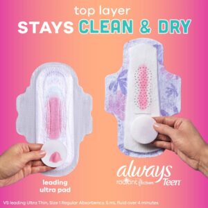 Always Radiant Teen Pads with Wings, Size 1, Regular Absorbency, 42 CT - Image 5