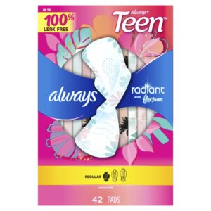 Always Radiant Teen Pads with Wings, Size 1, Regular Absorbency, 42 CT - Image 9