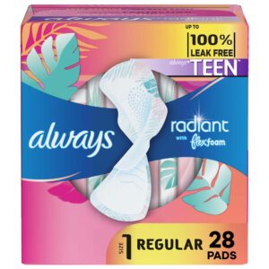 Always Radiant Teen Pads with Wings, Size 1, Regular Absorbency, 42 CT - Image 11