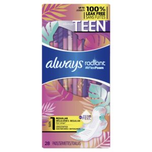 Always Radiant Teen Pads with Wings, Size 1, Regular Absorbency, 42 CT - Image 19