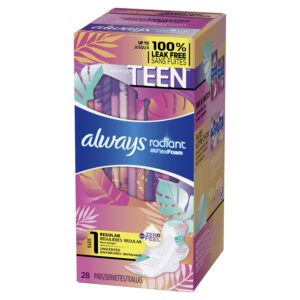 Always Radiant Teen Pads with Wings, Size 1, Regular Absorbency, 42 CT - Image 20