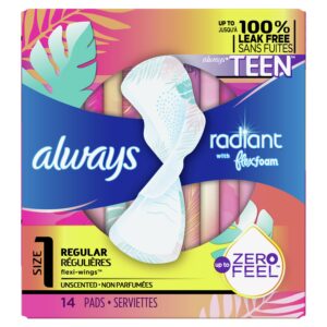 Always Radiant Teen Pads with Wings, Size 1, Regular Absorbency, 42 CT - Image 23