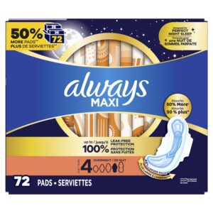 Always Maxi Overnight Pads with Wings for Women, Size 4, Overnight Absorbency, Unscented, 72 Count - Image 10