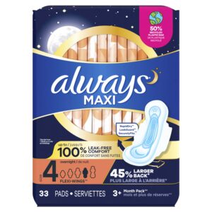 Always Maxi Overnight Pads with Wings for Women, Size 4, Overnight Absorbency, Unscented, 72 Count - Image 19