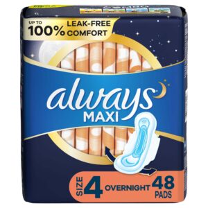 Always Maxi Overnight Pads with Wings for Women, Size 4, Overnight Absorbency, Unscented, 72 Count - Image 20
