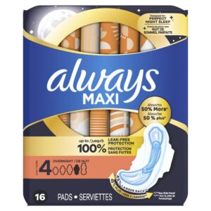 Always Maxi Overnight Pads with Wings for Women, Size 4, Overnight Absorbency, Unscented, 72 Count - Image 37