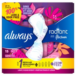 Always Radiant Feminine Pads with Wings, Size 1, Regular Absorbency, Scented, 15 Count - Image 9