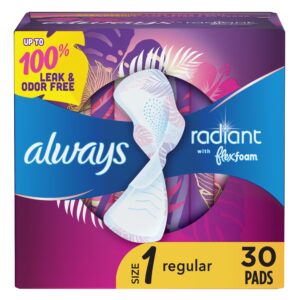 Always Radiant Feminine Pads with Wings, Size 1, Regular Absorbency, Scented, 15 Count - Image 19