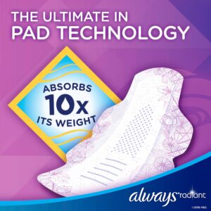 Always Radiant Feminine Pads with Wings, Size 1, Regular Absorbency, Scented, 15 Count - Image 34