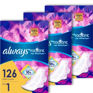 Always Radiant Feminine Pads with Wings, Size 1, Regular Absorbency, Scented, 15 Count - Image 36
