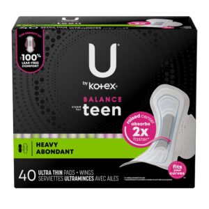 U by Kotex Balance Sized for Teens Ultra Thin Pads with Wings, Heavy Absorbency, 40 Count - Image 10
